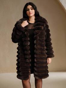 Anewsta New Autumn/Winter Faux Fur Long Coat, Fashionable Faux Rabbit Fur Outerwear For Women