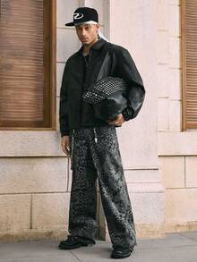 AXEPEAK Men's Casual Loose Fit Streetwear Leather Jacket With Backside Letter Graphic, Fall Winter - Black - View 6