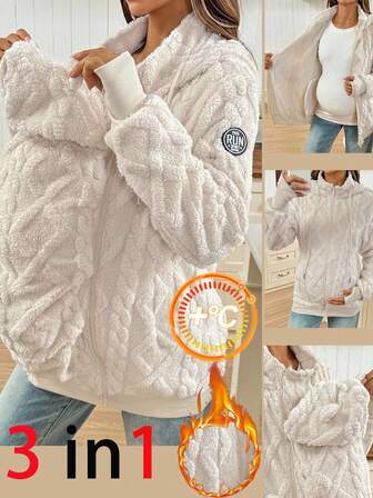 SHEIN Ropa de otoño, ropa de otoño, ropa de maternidad de otoño/invierno Chaqueta de enfermería casual de unicolor con capucha de felpa 3 en 1 para mujeres embarazadas, otoño/invierno