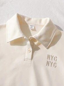 Genkimix Kids 小男孩白色 Polo 领卫衣，面料柔软，穿着舒适，适合春秋冬季，字母图案刺绣设计，适合外出、上学和日常休闲穿着 - 黃色 - 查看 6