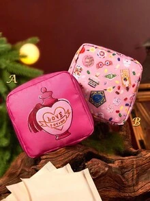 HARRY POTTER X SHEIN 1pc/Set Cartoon Pattern Printed Polyester Storage Bag, Can Be Used As Feminine Hygiene, Digital Accessories, Small Items Storage Bag, Love Potion, Chocolate Frog Candy BoxChristmas