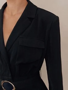 Modelyn Women's Elegant Solid Color Blazer And Pants Suit, Office Wear Autumn Winter Clothes For Women - Black - View 8