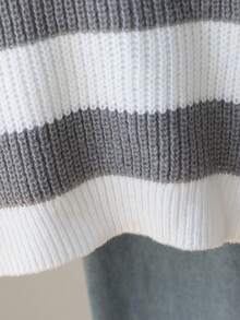 New Colorblock Striped Crew Neck Knit Sweater, Casual Japanese Style For Boys, Winter Fall - White - View 3