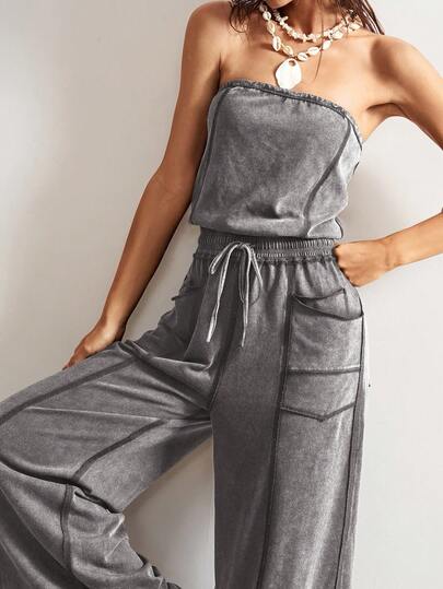 Bohemela 女式休闲水洗复古抹胸连体裤，夏季