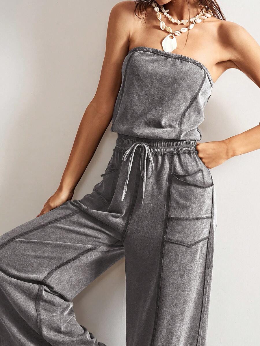 Bohemela 女式休闲水洗复古抹胸连体裤，夏季