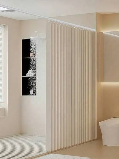 SHEIN 1pc Waterproof Folding Bathroom Shower Curtain - Easy Installation And Storage, Home Decoration Shower Partition