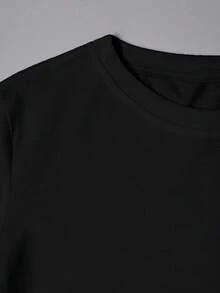 女士花卉字母印花圆领短袖 T 恤 - 黑色 - 查看 4