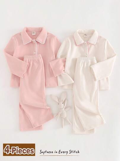 Cozy Pixies 4件套女婴花卉印花针织柔软开衫上衣和松紧腰裤套装