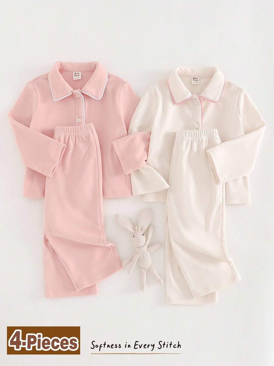 Cozy Pixies 4件套女婴花卉印花针织柔软开衫上衣和松紧腰裤套装 - 彩色 - 查看 1