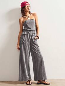 Bohemela 女式休闲水洗复古抹胸连体裤，夏季