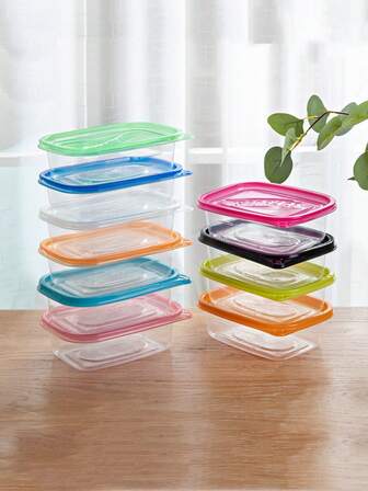 3/5/8/10 件透明塑料食品储存容器，带蓝色盖子 - 可堆叠、可重复使用，非常适合厨房整理 - 非常适合谷物、肉类、水果、蔬菜 - 适用于洗碗机和微波炉（颜色随机）