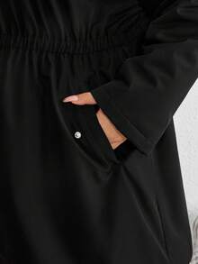 SHEIN CURVE+ 大码女装/秋季服装/秋季女装/冬季女装/冬季女装大码女式长袖前袋休闲宽松连帽抓绒冬装外套大码夹克8XL女装6XL加大码女装5XL加大码女装大码女装 - 黑色 - 查看 6