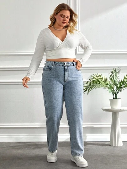 EURMUSE 100%Cotton Plus Size Water Washed Mom Style Jeans Cowgirl Jeans Denim Women Cute Jeans Jeans Y2k Mom Jeans