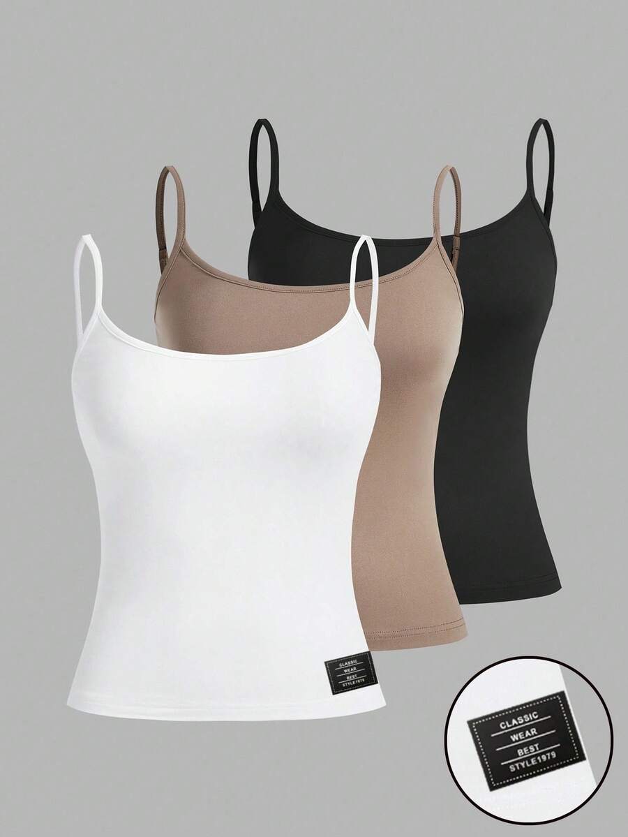SHEIN EZwear Áo ba lỗ ngắn tay thêu họa tiết dành cho nữ, gợi cảm và ôm sát, phù hợp cho mùa hè - Nhiều màu - Xem 1