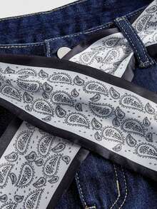 SHEIN MOD 女式休闲水洗阔腿牛仔裤（配腰带） - 藍色 - 查看 3