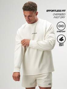 ARC Activewear Oversized Long Sleeve T Shirt Performance Top Gym Workout - Beige - View 5