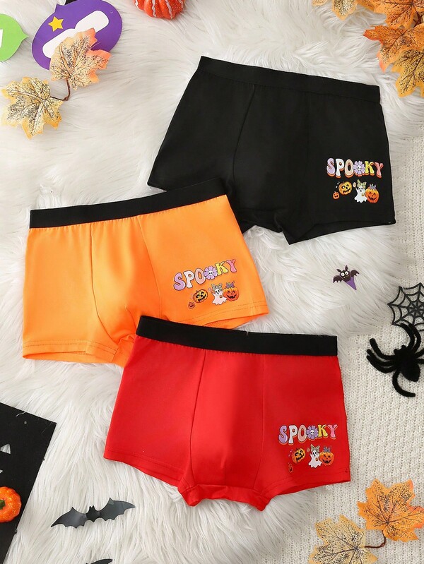 NotGurli 3pcs Halloween Street Style Printed Underwear For Older Boys