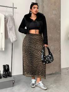 SHEIN EZwear Váy dài thường ngày họa tiết da báo cỡ lớn - màu nâu - Xem 3