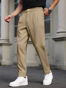 Manfinity Bizformal Manfinity Bizformal Men's Straight Leg Casual Trousers, Retro British Style Versatile Pants,Boyfriend Gifts,Valentine' Day Men,White Men Pants Men Pleated Suit Pants Men Pants Beige Pants For Men Men High Waisted Pants Men Khaki Pants