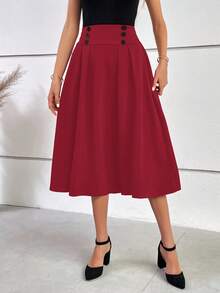 EURMUSE Váy công sở đơn sắc, thường ngày, đa năng dành cho nữ - Màu Đỏ Sâu - Xem 5