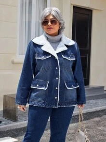 EMERY ROSE Áo khoác denim lót nhiệt thời trang cỡ lớn dành cho nữ mùa đông - Rửa tối - Xem 4