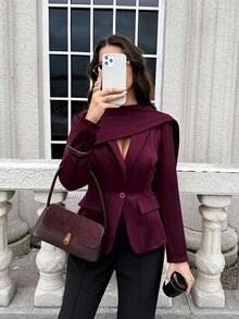Firerie Blazer élégant et minimaliste pour femmes, mode moderne, décontracté, taille cintrée, automne-hiver - Fushia - Voir 10