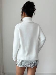 Elenzga Damen eleganter Pullover, Langarm, Schleifendekor, weich und bequem, geeignet für den Alltag, Herbst/Winter - Weiss - Übersicht 2