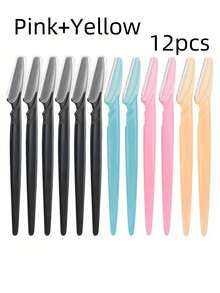 SHEIN 1/3/6/1224pcs Precision Eyebrow & Face Razors For Men & Women - Stainless Steel Hair Trimmers With Covers, Ergonomic Design, Ideal For Eyebrows, Ear & Nose Hair Removal, Fragrance-Free, Facial Hair Grooming|Modern Grooming Tools|Durable Razors, Eyebrow Trimmer