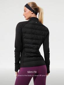 GLOWMODE Stretchy Thermal Lined Slim Fit Down Jacket With Side Pockets Daily Casual Running Workout Winter Warm - Black - View 4