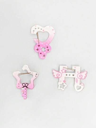 Anime 3 pièces Porte-clés en forme de cœur avec notes de musique aléatoires mignonnes, breloques de sac en acrylique ombré style Lolita Y2K, pinces de sac à dos avec ailes à pois étoilés originaux. Accessoires polyvalents et haut de gamme.