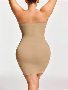 SHAPORA 女士纯色弹力舒适加大码塑身衬裙 - 杏色 - 查看 2