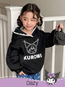 DAZY HELLO KITTY AND FRIENDS | SHEIN 少女针织卡通图案连帽卫衣，秋冬 - 黑色 - 查看 5