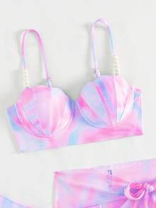 Vaytide Conjunto de bikini con estampado de teñido anudado, cubierta y falda para mujer, ideal para la playa en primavera y verano - Multicolor - Ver 8