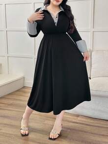 Modelyn Plus Size Women Woven Patchwork Knit Dress - Multicolor - View 6