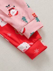 Cozy Pixies Baby Girl Christmas Santa,Pine Tree,Reindeer & Snowman Knit Pajama Set,2 Pieces Snug Fit Crew Neck Top & Pants,Pink And Red,Autumn,Casual,Birthday - Pink - View 4