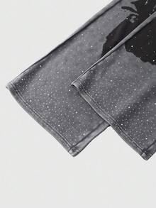 ROMWE MEN Street Life Men's Fashion Virgin Mary Print Rhinestone Sweatpants - Grey - View 3