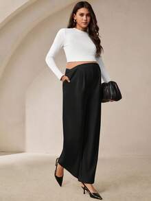 MaterniWear 高腰褶饰阔腿孕妇裤 - 黑色 - 查看 5