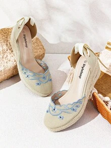 Styleloop 时尚百搭刺绣坡跟鞋，适合万圣节、圣诞节、派对、音乐节、秋季