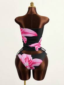 Zestiva Women Localized Print Tankini Swimsuit Set, Elegant Vacation Casual Design For Summer - Black - View 2