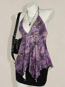 SHEIN ICON Women's Bohemian Style Butterfly Print Halter Neck Camisole - Purple - View 6