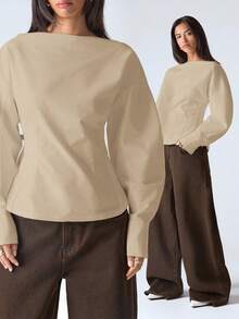 LYSMO T-shirt élégant de couleur unie avec ceinture à la taille, convient pour le trajet domicile-travail