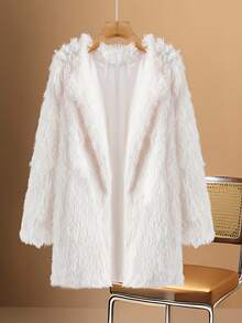 Rusticease Women's Casual Solid Color Fluffy Jacket, Autumn & Winter - White - View 7