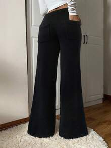 SHEIN EZwear Pantalones de punto casuales y sueltos con cordón en la cintura, unicolor, para otoño/invierno