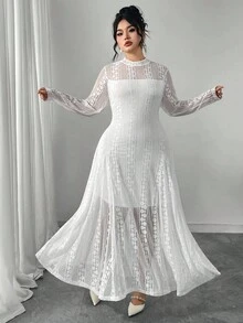 Modelyn Vestido elegante y romántico de manga larga, de punto con malla transparente y fluida, de talla grande, color negro - Blanco - Ver 4