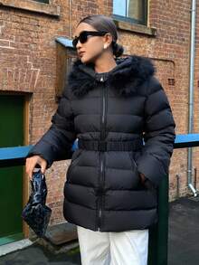 Livesso Kurtka z kapturem w jednolitym kolorze, zimowa - Czarne - Zobacz 5