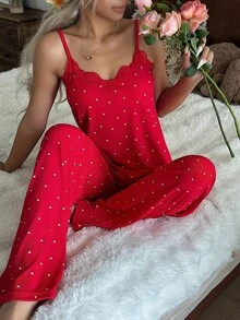 SHEIN ZzzCrew Set de pijamale cu camisol și pantaloni scurți tricotați pentru femei, sexy și potrivit pentru toate anotimpurile