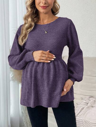 SHEIN 孕妇休闲纯色灯笼袖毛衣，秋冬