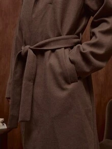 Musero Jacke mit hohem Kragen, langem Schnitt, tiefsitzenden Schultern, Langarm, Stoffgürtel, Fronttaschen, intelligenter Stil, verdeckter Knopfleiste, Mantel für Herbst/Winter