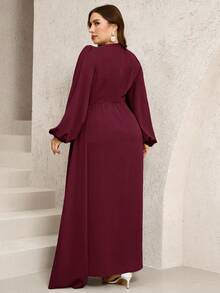 Veilorie Vestido de fiesta elegante de talla grande de unicolor con mangas farol - Burdeos - Ver 2