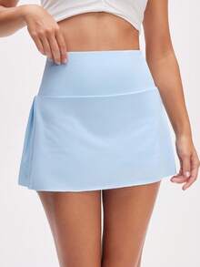 Eassivo Eassivo 女士休闲纯色运动迷你裙（带紧身短裤衬里） - 藍色 - 查看 6